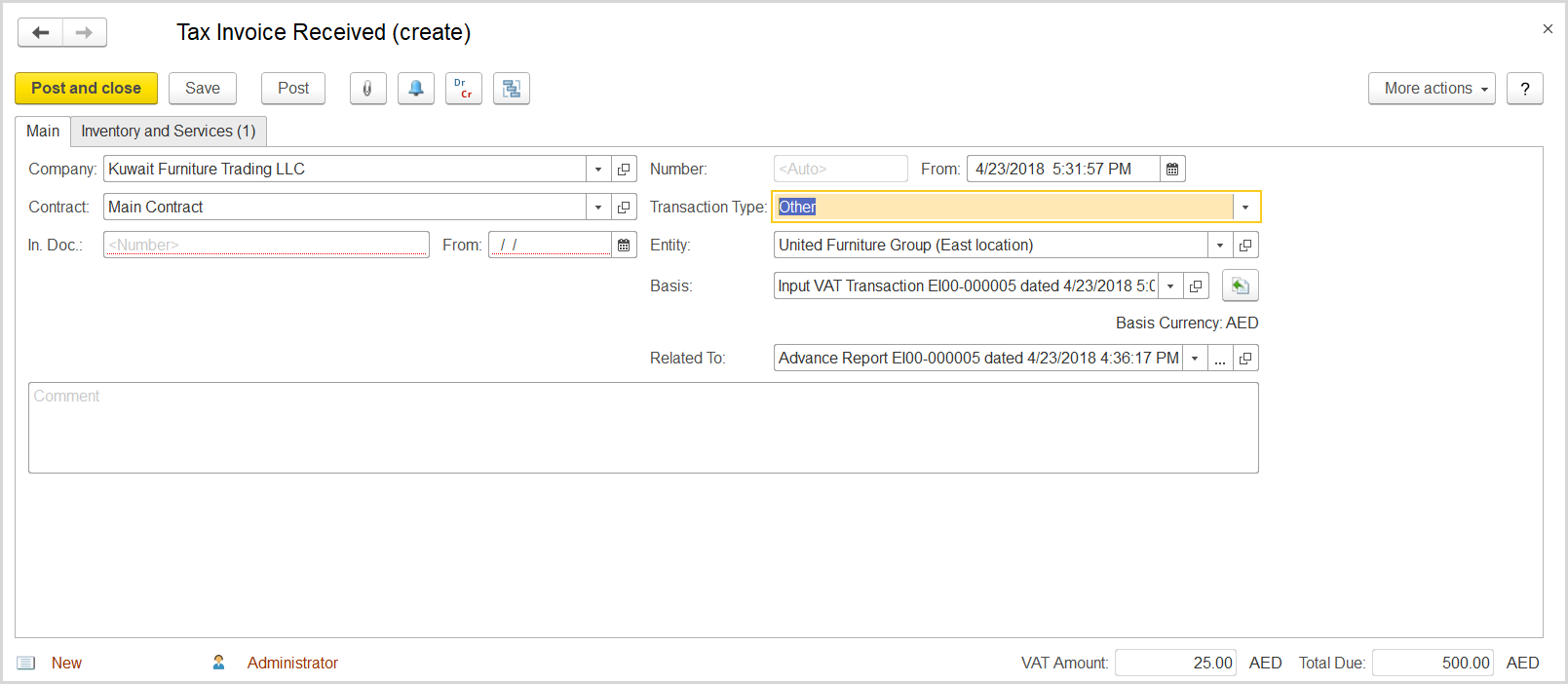 FirstBit User Guide > Case 4. Reverse сharge on service purchased by an employee > image2018-4-23 17:45:28.png