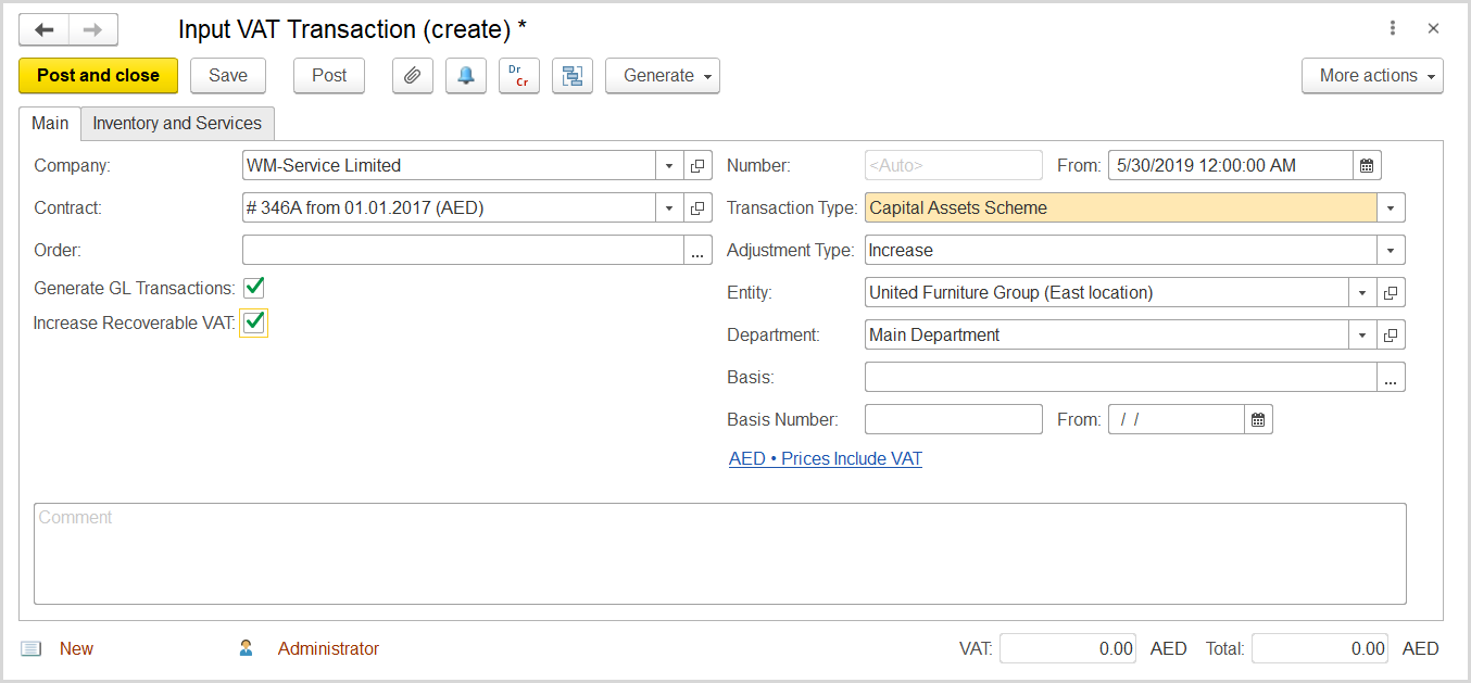 FirstBit User Guide > Case 10. Adjusting the recoverable VAT under the Capital Asset Scheme > image2020-4-1_19-2-33.png