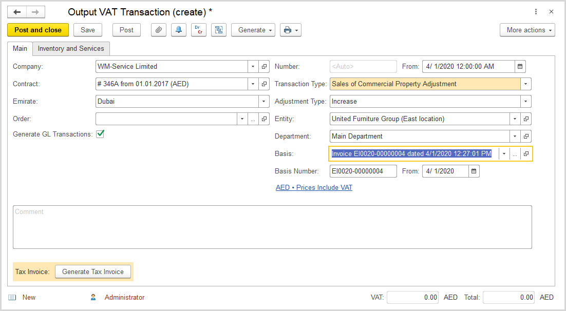 FirstBit User Guide > Case 6. Reversing the output VAT on sales of commercial property > image2020-4-1_12-49-42.png