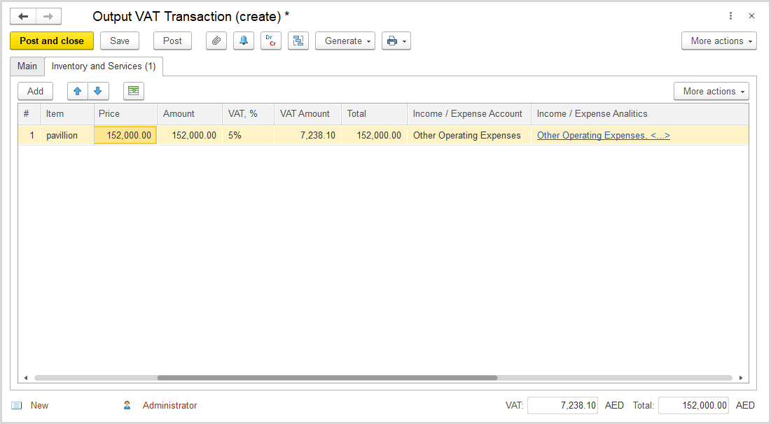 FirstBit User Guide > Case 6. Reversing the output VAT on sales of commercial property > image2020-4-1_12-59-55.png